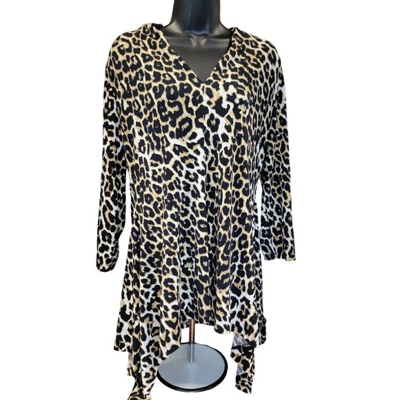 Chaus New York Tunic Top Leopard Print V-Neck Long Sleeve Womens Large Good - Picture 1 of 5